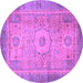 Round Machine Washable Abstract Purple Modern Area Rugs, wshabs1305pur