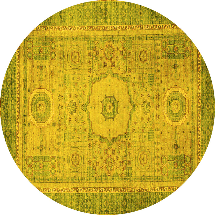 Round Machine Washable Abstract Yellow Modern Rug, wshabs1305yw