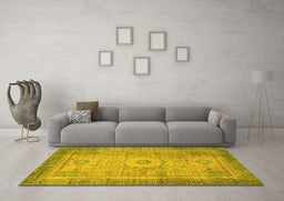 Machine Washable Abstract Yellow Modern Rug in a Living Room, wshabs1305yw