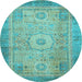 Round Machine Washable Abstract Light Blue Modern Rug, wshabs1305lblu