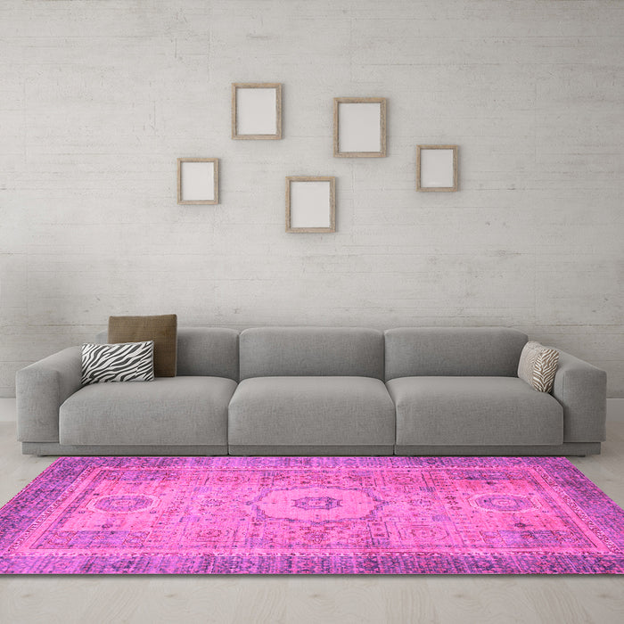 Machine Washable Abstract Pink Modern Rug in a Living Room, wshabs1305pnk