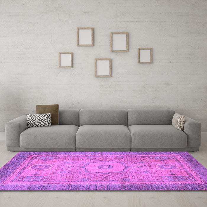 Machine Washable Abstract Purple Modern Area Rugs in a Living Room, wshabs1305pur