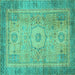 Square Machine Washable Abstract Turquoise Modern Area Rugs, wshabs1305turq