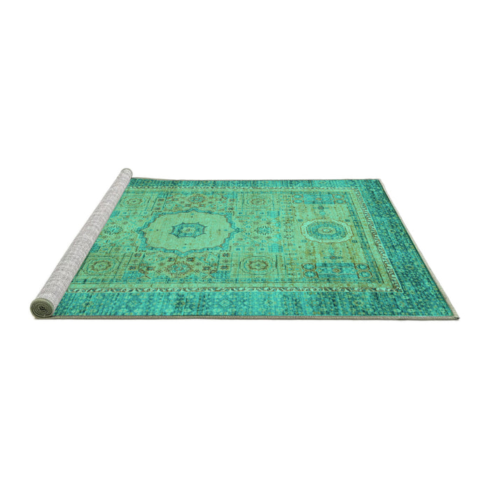 Sideview of Machine Washable Abstract Turquoise Modern Area Rugs, wshabs1305turq