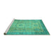 Sideview of Machine Washable Abstract Turquoise Modern Area Rugs, wshabs1305turq