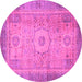 Round Machine Washable Abstract Pink Modern Rug, wshabs1305pnk