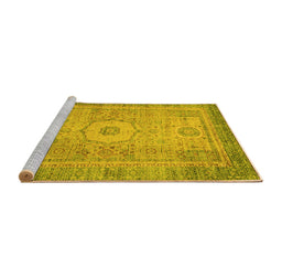 Sideview of Machine Washable Abstract Yellow Modern Rug, wshabs1305yw