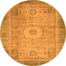 Round Machine Washable Abstract Orange Modern Area Rugs, wshabs1305org