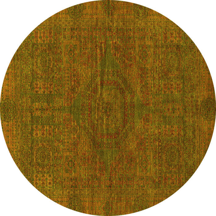 Round Machine Washable Abstract Yellow Modern Rug, wshabs1306yw