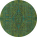 Round Machine Washable Abstract Turquoise Modern Area Rugs, wshabs1306turq