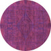 Round Machine Washable Abstract Purple Modern Area Rugs, wshabs1306pur