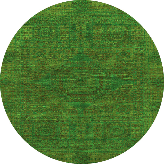Round Machine Washable Abstract Green Modern Area Rugs, wshabs1306grn