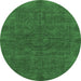 Round Machine Washable Abstract Emerald Green Modern Area Rugs, wshabs1306emgrn