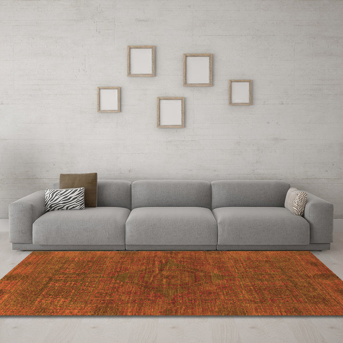 Machine Washable Abstract Orange Modern Area Rugs in a Living Room, wshabs1306org