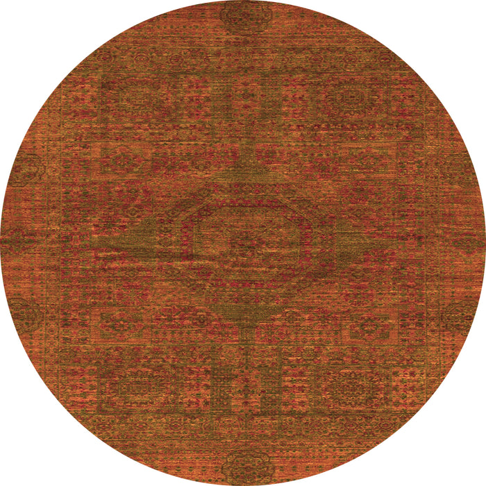 Round Machine Washable Abstract Orange Modern Area Rugs, wshabs1306org