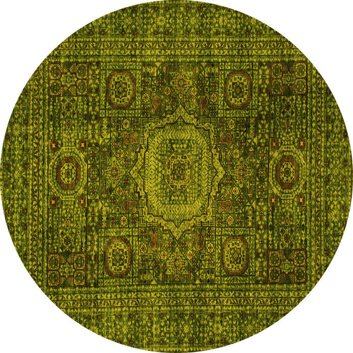 Round Machine Washable Abstract Yellow Modern Rug, wshabs1307yw