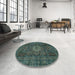 Round Abstract Green Modern Rug in a Office, abs1307