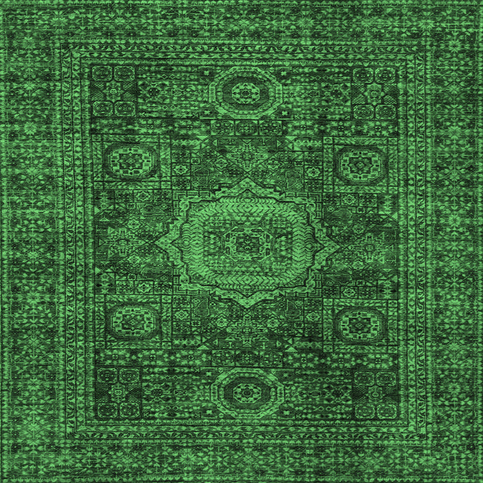 Square Machine Washable Abstract Emerald Green Modern Area Rugs, wshabs1307emgrn