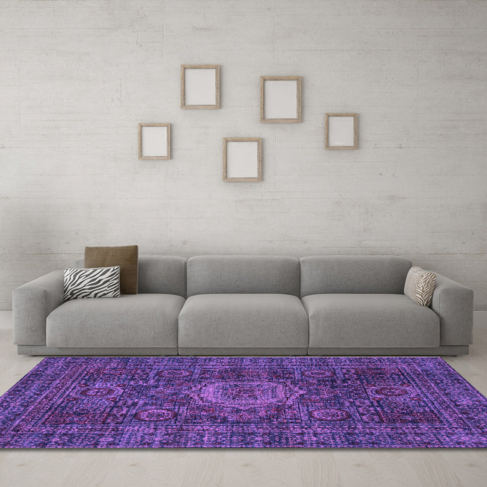 Machine Washable Abstract Purple Modern Area Rugs in a Living Room, wshabs1307pur