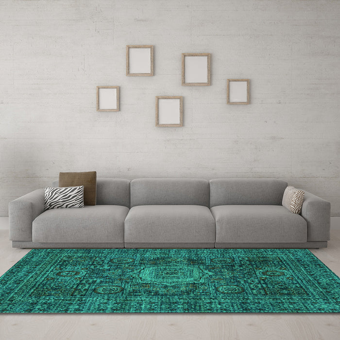 Machine Washable Abstract Turquoise Modern Area Rugs in a Living Room,, wshabs1307turq
