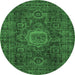 Round Machine Washable Abstract Emerald Green Modern Area Rugs, wshabs1307emgrn