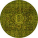 Round Abstract Yellow Modern Rug, abs1307yw