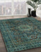 Abstract Green Modern Rug in Family Room, abs1307