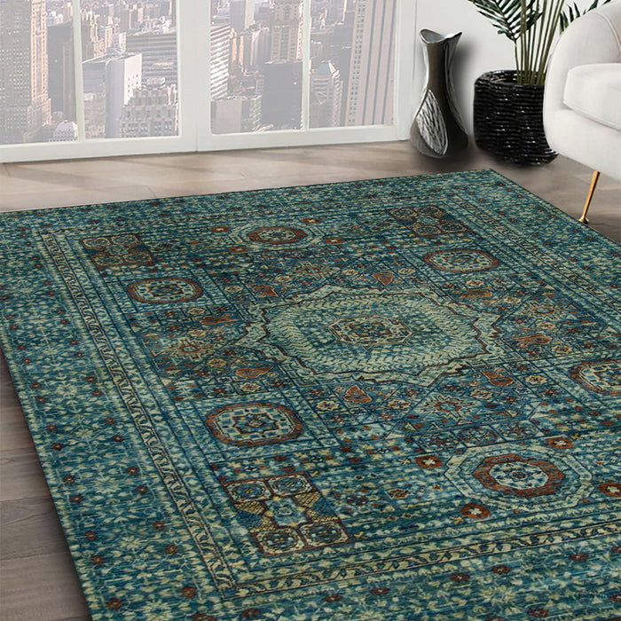 Abstract Green Modern Rug in Family Room, abs1307