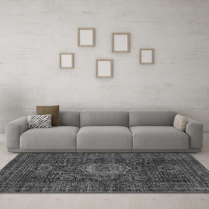 Machine Washable Abstract Gray Modern Rug in a Living Room,, wshabs1307gry