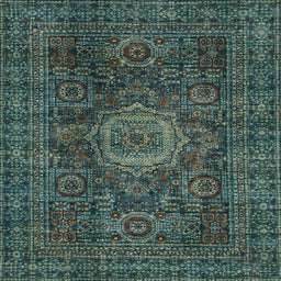 Square Machine Washable Abstract -Sea Green Rug, wshabs1307