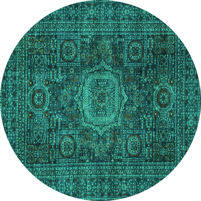 Round Abstract Turquoise Modern Rug, abs1307turq