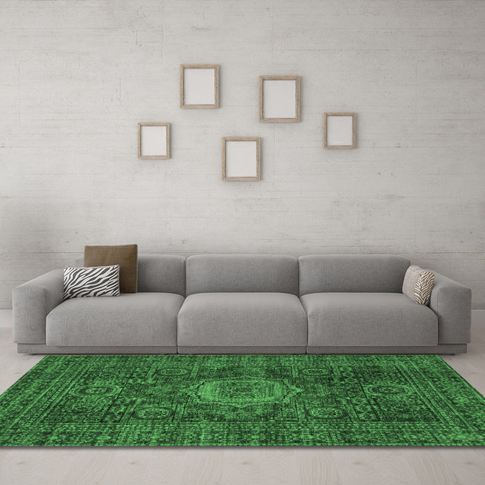 Machine Washable Abstract Emerald Green Modern Area Rugs in a Living Room,, wshabs1307emgrn