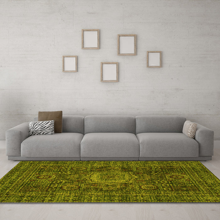 Machine Washable Abstract Yellow Modern Rug in a Living Room, wshabs1307yw
