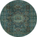 Round Machine Washable Abstract -Sea Green Rug, wshabs1307