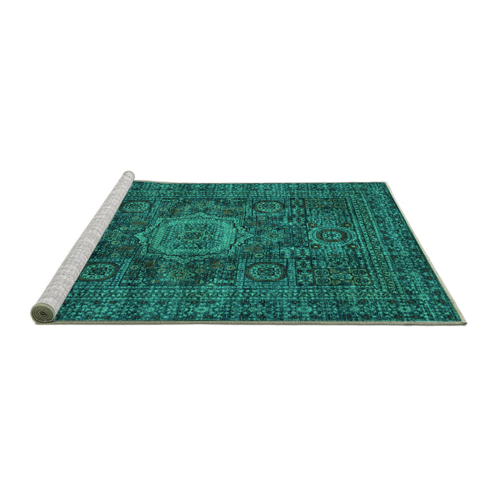 Sideview of Machine Washable Abstract Turquoise Modern Area Rugs, wshabs1307turq