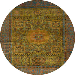 Round Machine Washable Abstract Hazel Green Rug, wshabs1308
