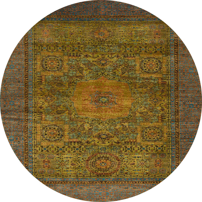Round Machine Washable Abstract Hazel Green Rug, wshabs1308