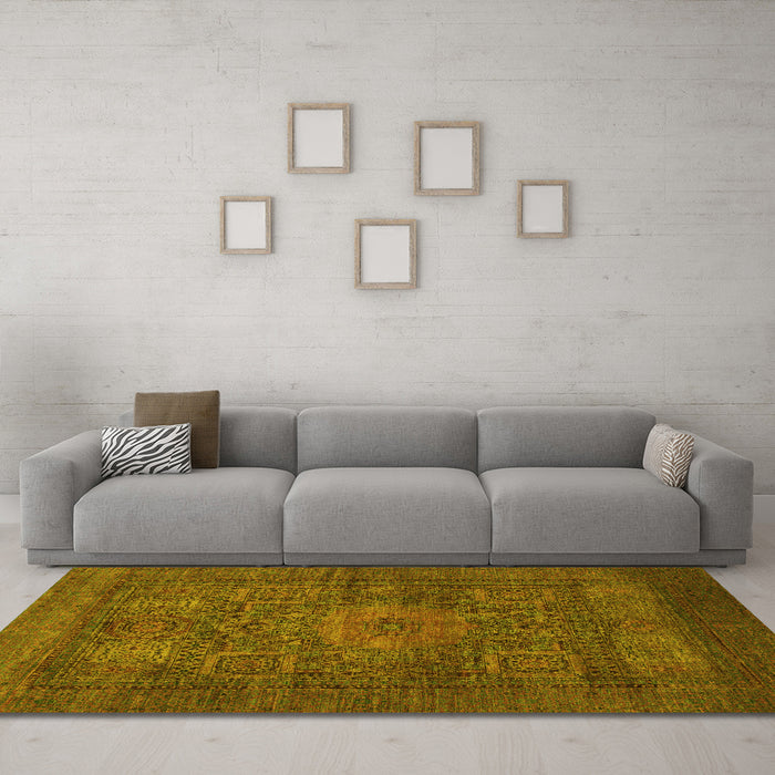 Machine Washable Abstract Yellow Modern Rug in a Living Room, wshabs1308yw