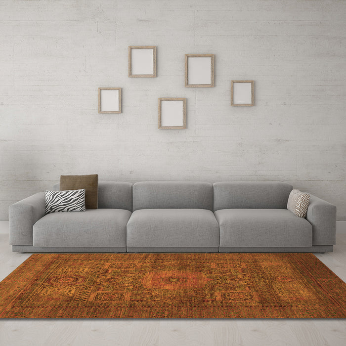 Machine Washable Abstract Orange Modern Area Rugs in a Living Room, wshabs1308org