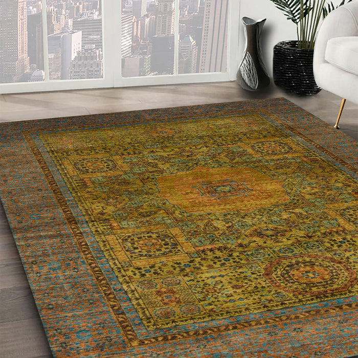 Machine Washable Abstract Hazel Green Rug in a Family Room, wshabs1308