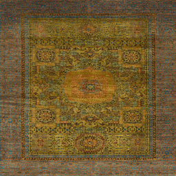 Square Machine Washable Abstract Hazel Green Rug, wshabs1308