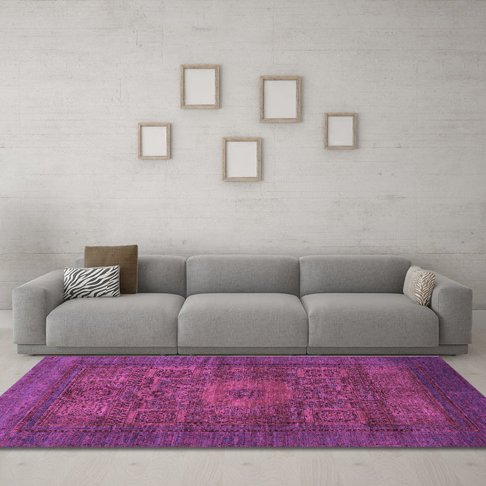 Machine Washable Abstract Purple Modern Area Rugs in a Living Room, wshabs1308pur