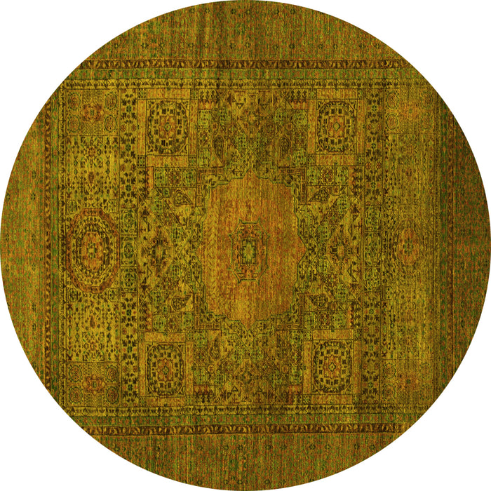 Round Abstract Yellow Modern Rug, abs1308yw