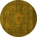 Round Abstract Yellow Modern Rug, abs1308yw