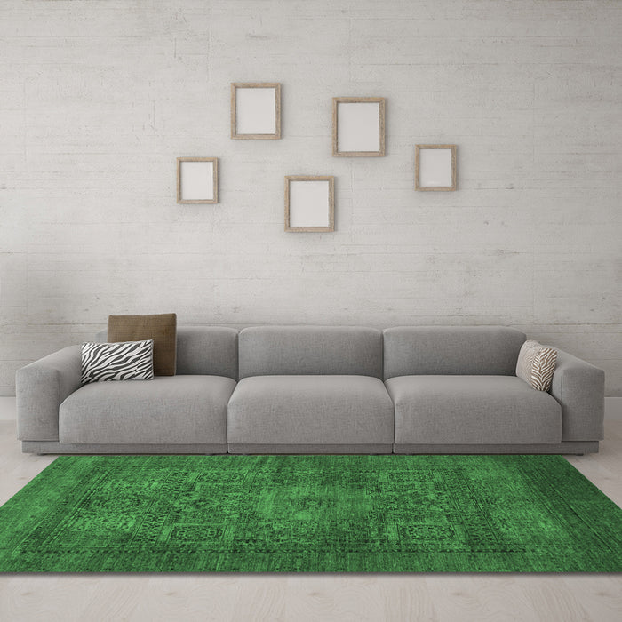 Machine Washable Abstract Emerald Green Modern Area Rugs in a Living Room,, wshabs1308emgrn