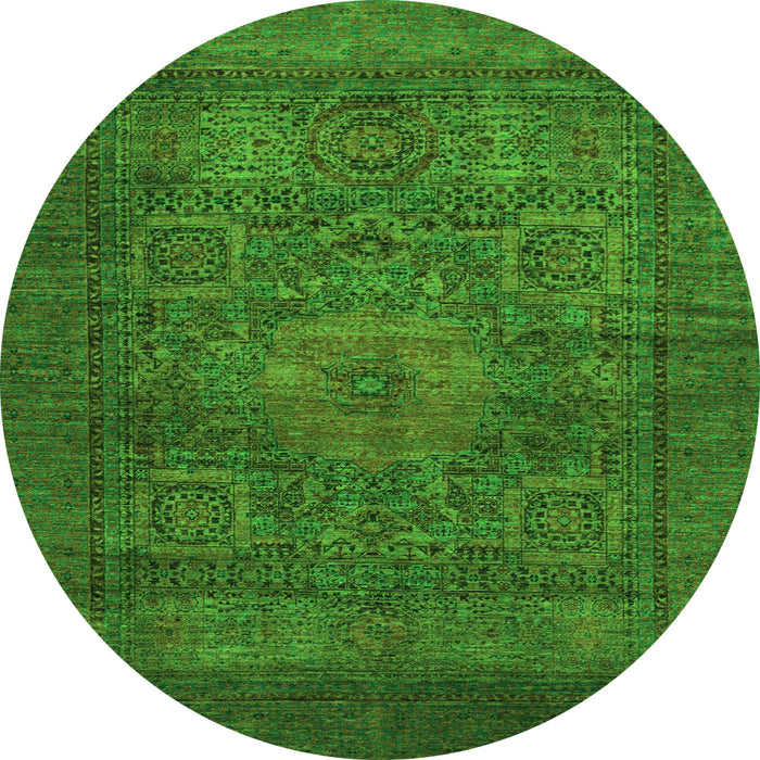 Round Machine Washable Abstract Green Modern Area Rugs, wshabs1308grn