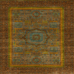 Square Machine Washable Abstract Red Brown Rug, wshabs1309