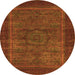 Round Machine Washable Abstract Orange Modern Area Rugs, wshabs1309org