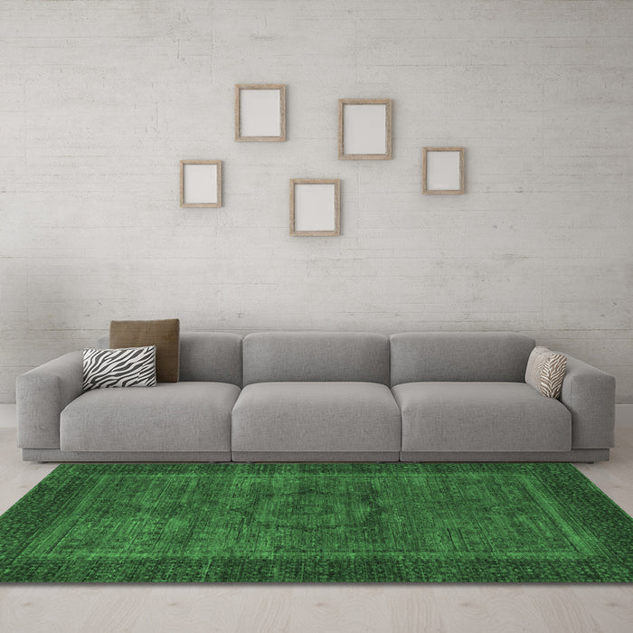 Machine Washable Abstract Emerald Green Modern Area Rugs in a Living Room,, wshabs1309emgrn