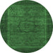 Round Machine Washable Abstract Emerald Green Modern Area Rugs, wshabs1309emgrn